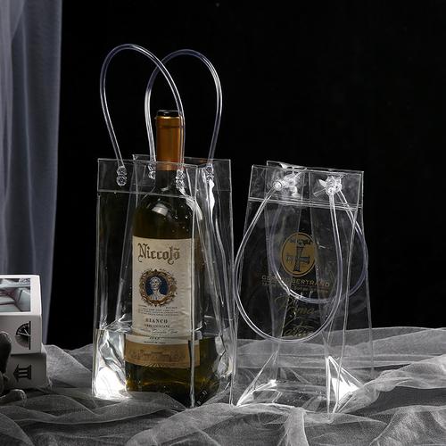 pvc防漏水冰镇红酒手提冰酒袋 可定加厚透明塑料葡萄酒包装手提袋